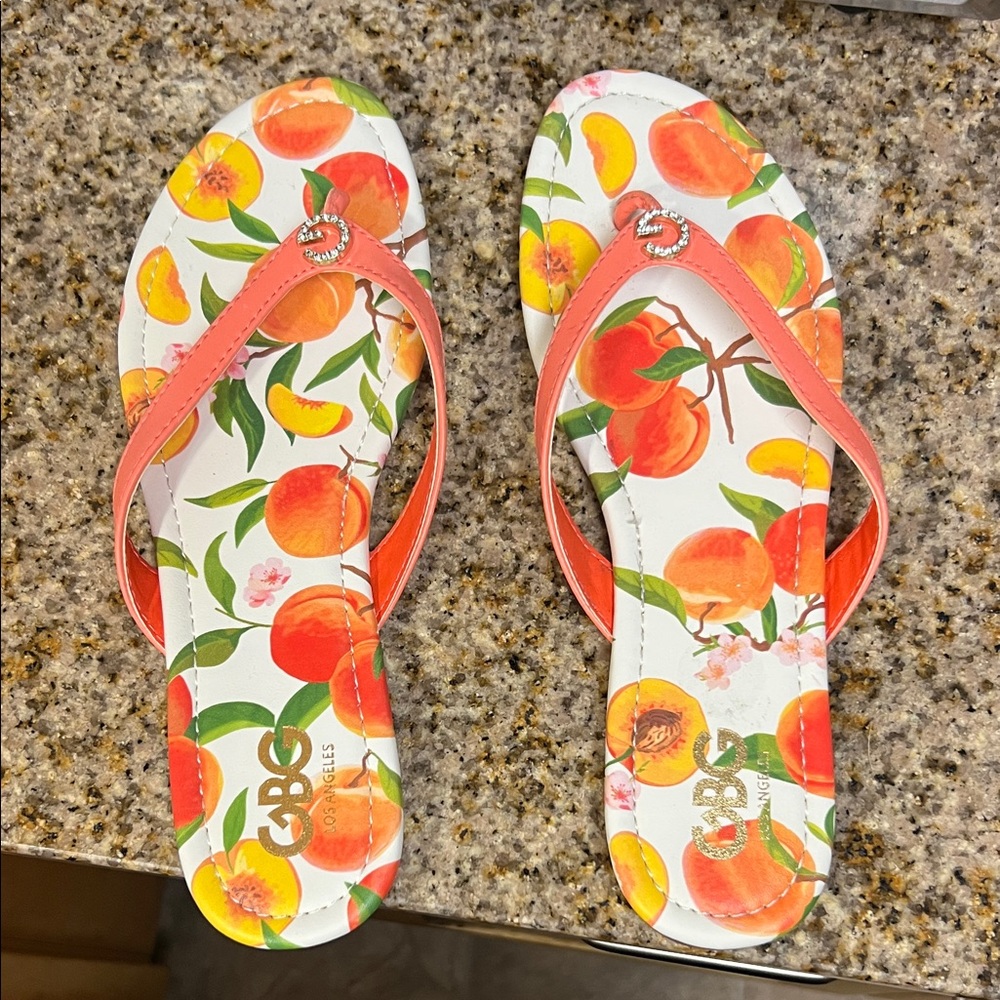 GBG Los Angeles Colorful Peach Print Flip Flops